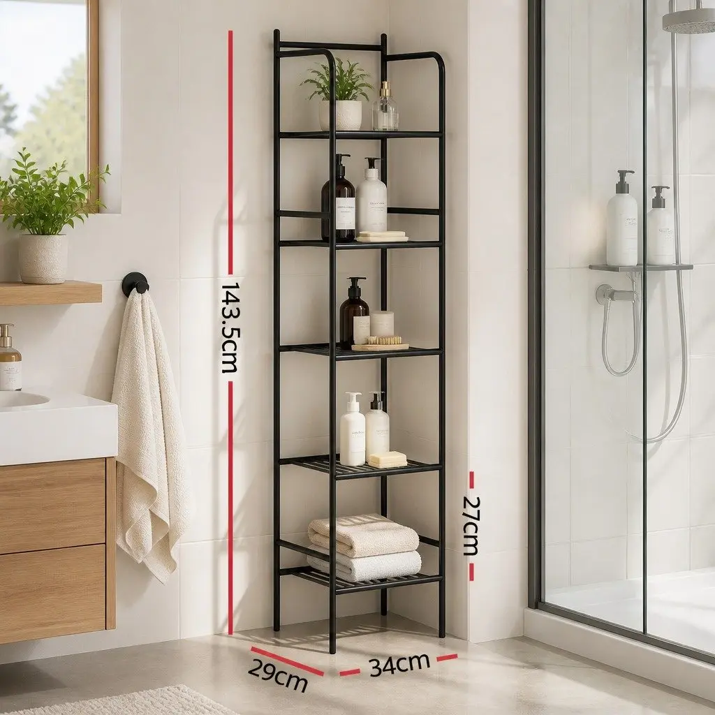 5 Tier Bathroom Storage Organizer Floor Standing Corner Shower Caddy Black
