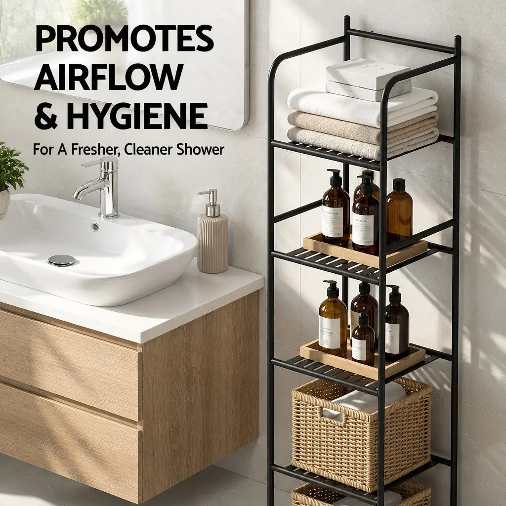 5 Tier Bathroom Storage Organizer Floor Standing Corner Shower Caddy Black