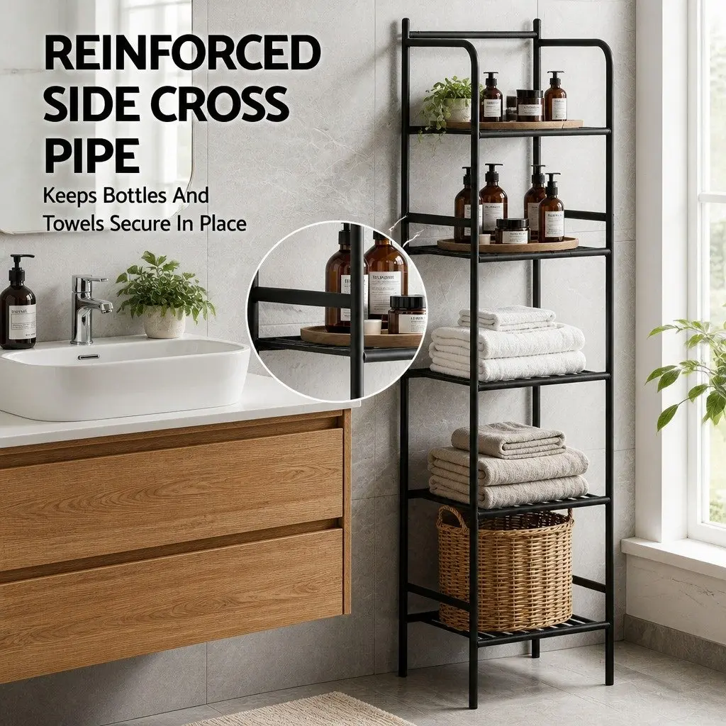 5 Tier Bathroom Storage Organizer Floor Standing Corner Shower Caddy Black