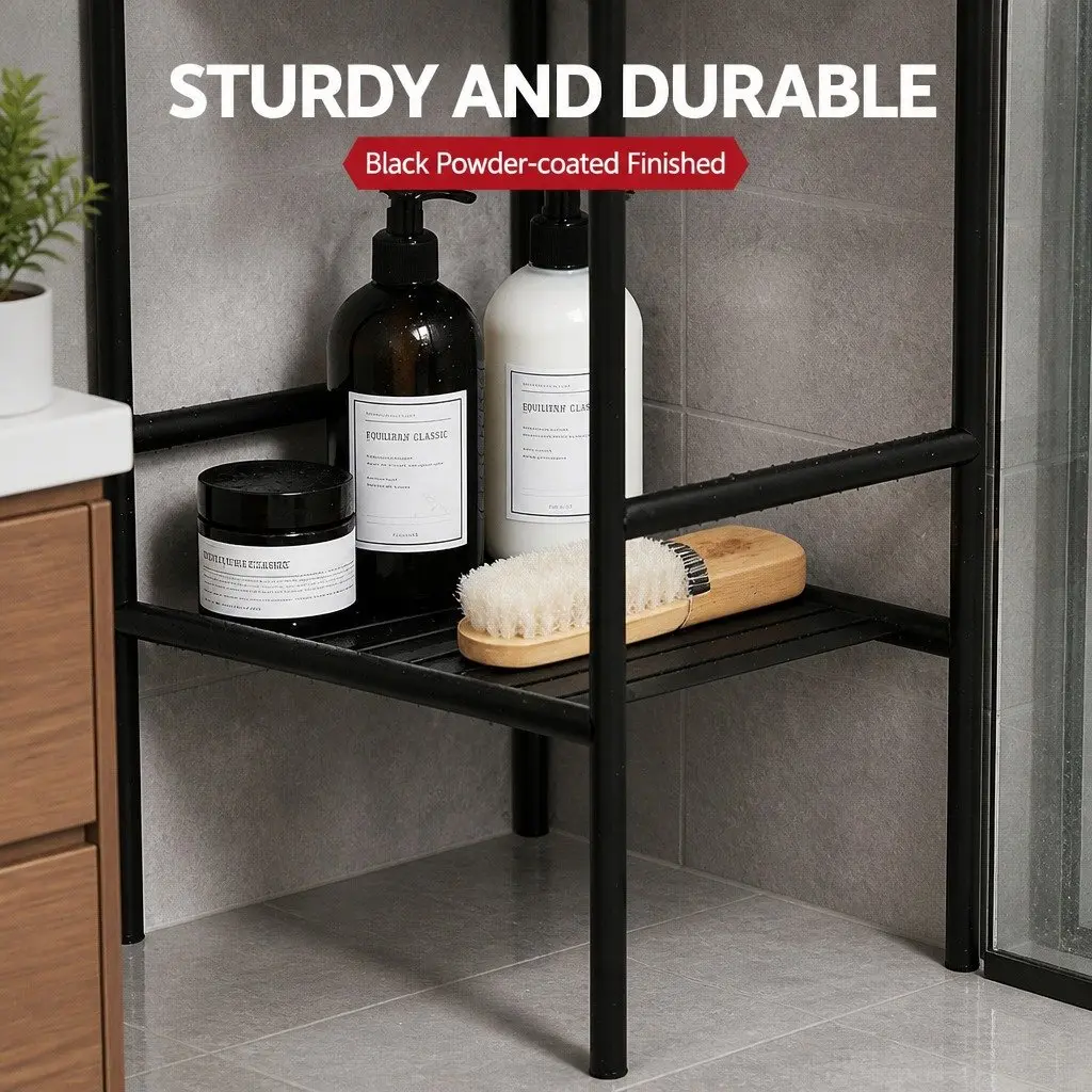 5 Tier Bathroom Storage Organizer Floor Standing Corner Shower Caddy Black