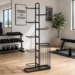 Ball Storage Rack 7-Tier Sports Equipment Organizer with Side Basket Garage Gym