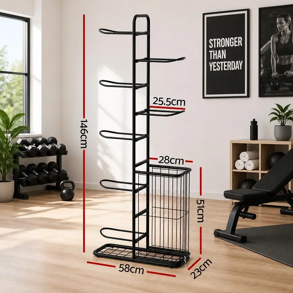 Ball Storage Rack 7-Tier Sports Equipment Organizer for Garage Gym Black