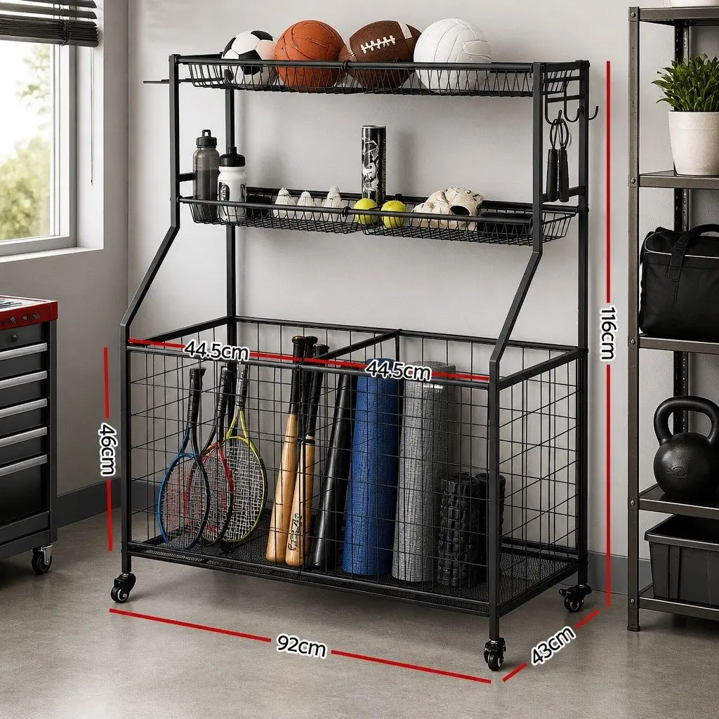 Sports Equipment Organizer Storage Cabinet for Garage Gym 92 x 43 x 116cm