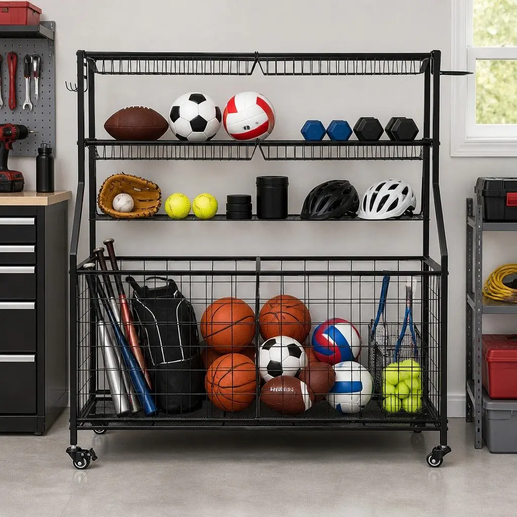 Sports Equipment Organizer Storage Cabinet for Garage Gym 92 x 43 x 116cm
