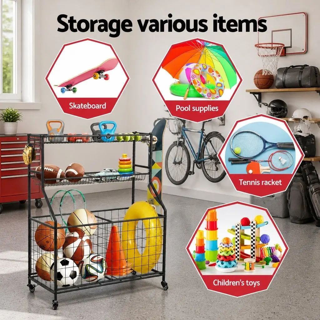 Sports Equipment Organizer Storage Cabinet for Garage Gym 92 x 43 x 116cm