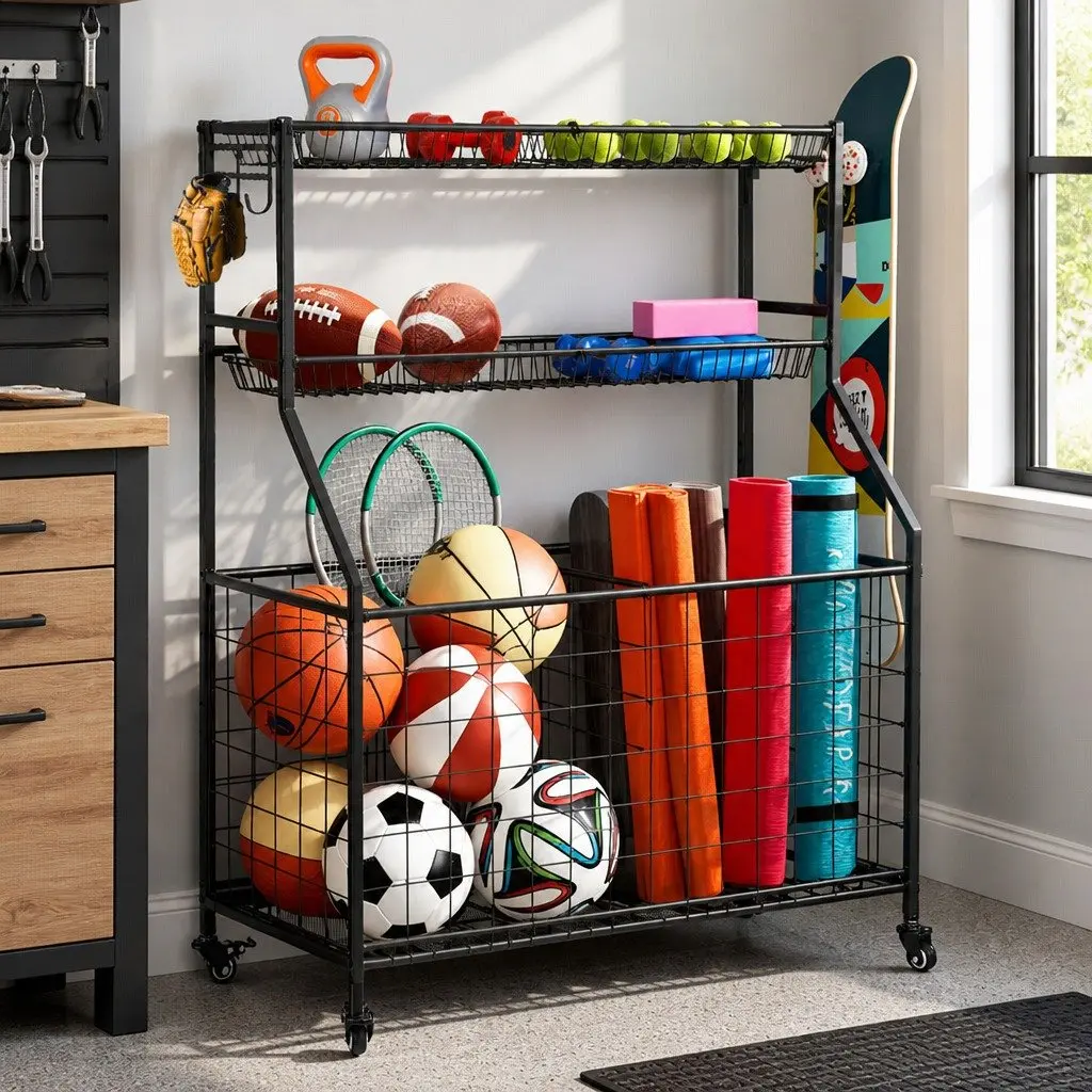 Sports Equipment Organizer Storage Cabinet for Garage Gym 92 x 43 x 116cm