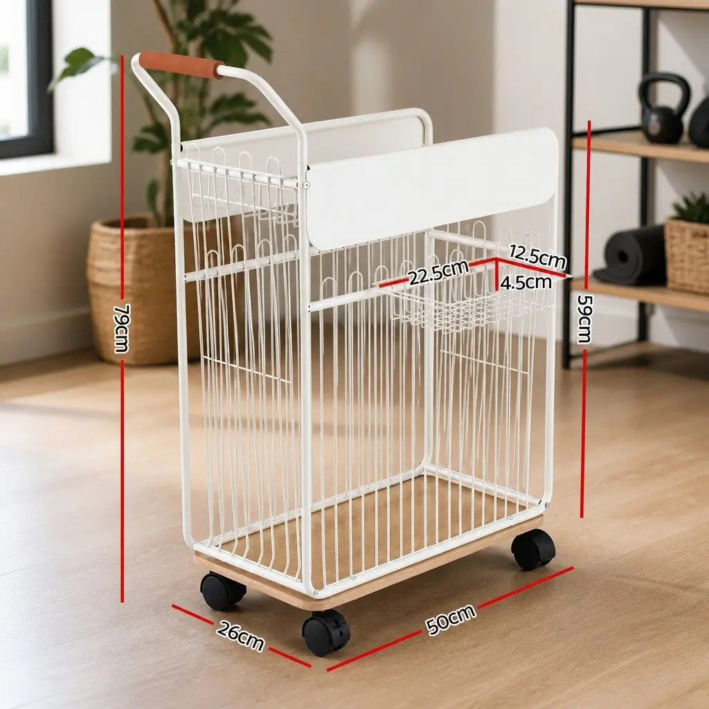 Yoga Mat Storage Rack Organizer for Home Gym with Wheels and Removable Hooks Black