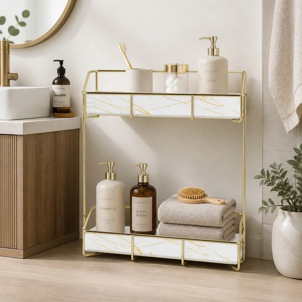 2-Tier Gold Bathroom Storage Rack
