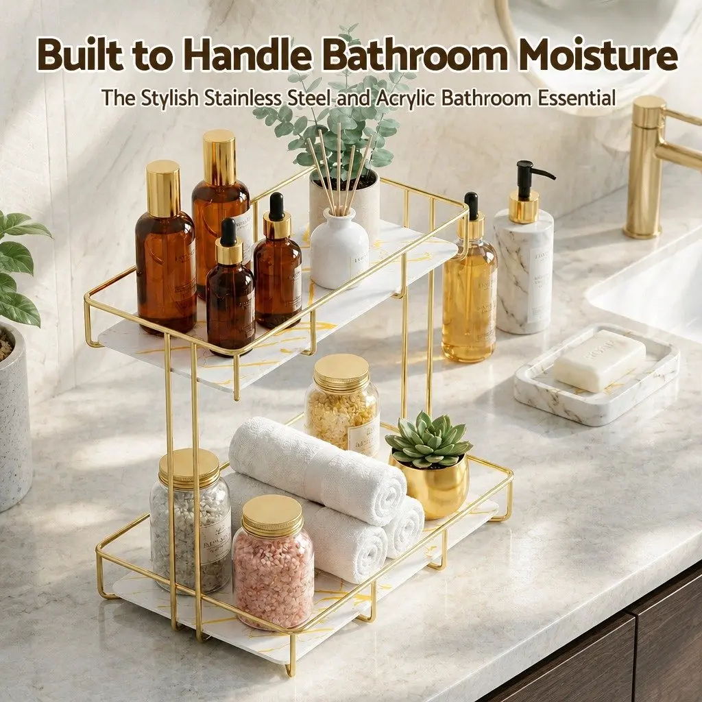 2-Tier Gold Bathroom Storage Rack