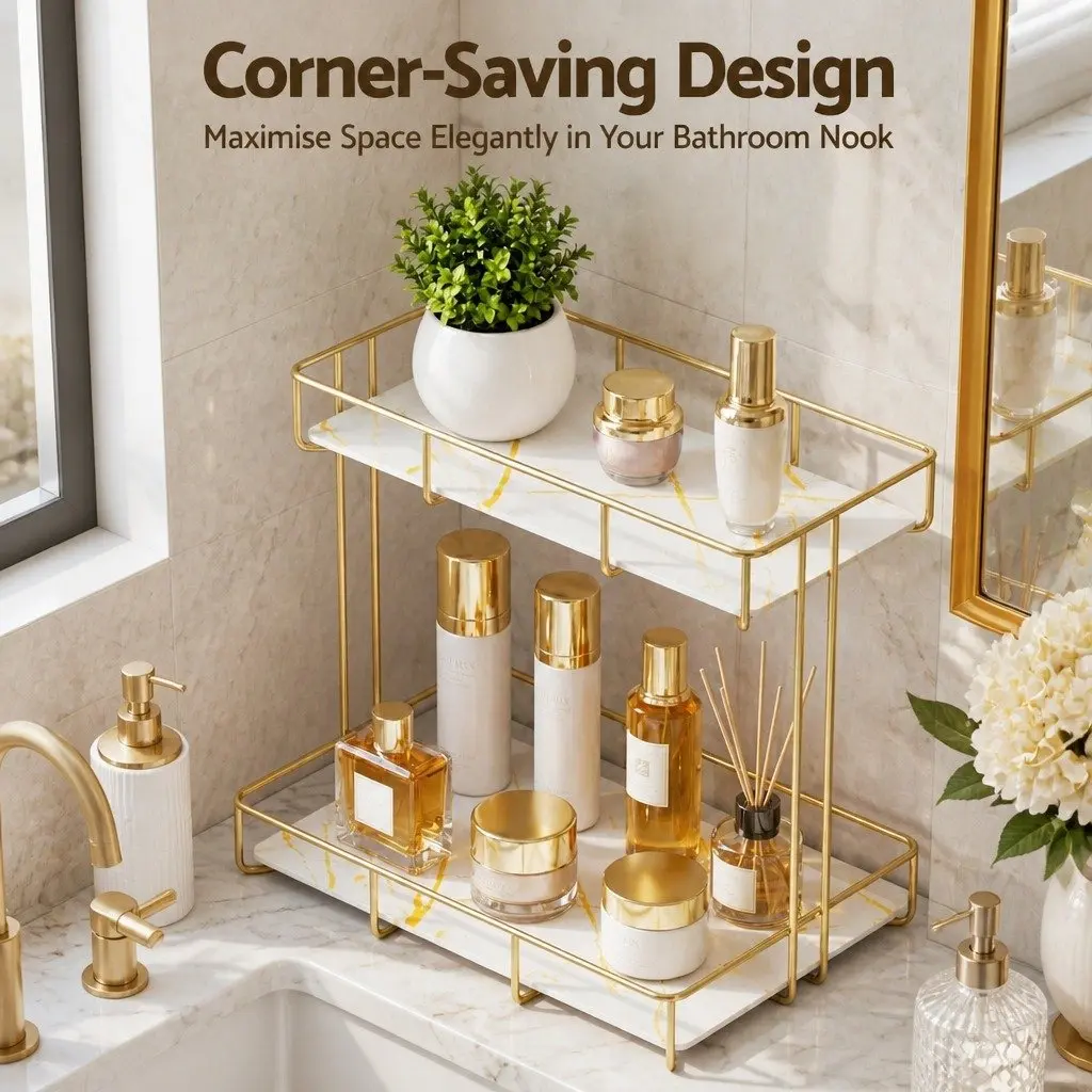 2-Tier Gold Bathroom Storage Rack