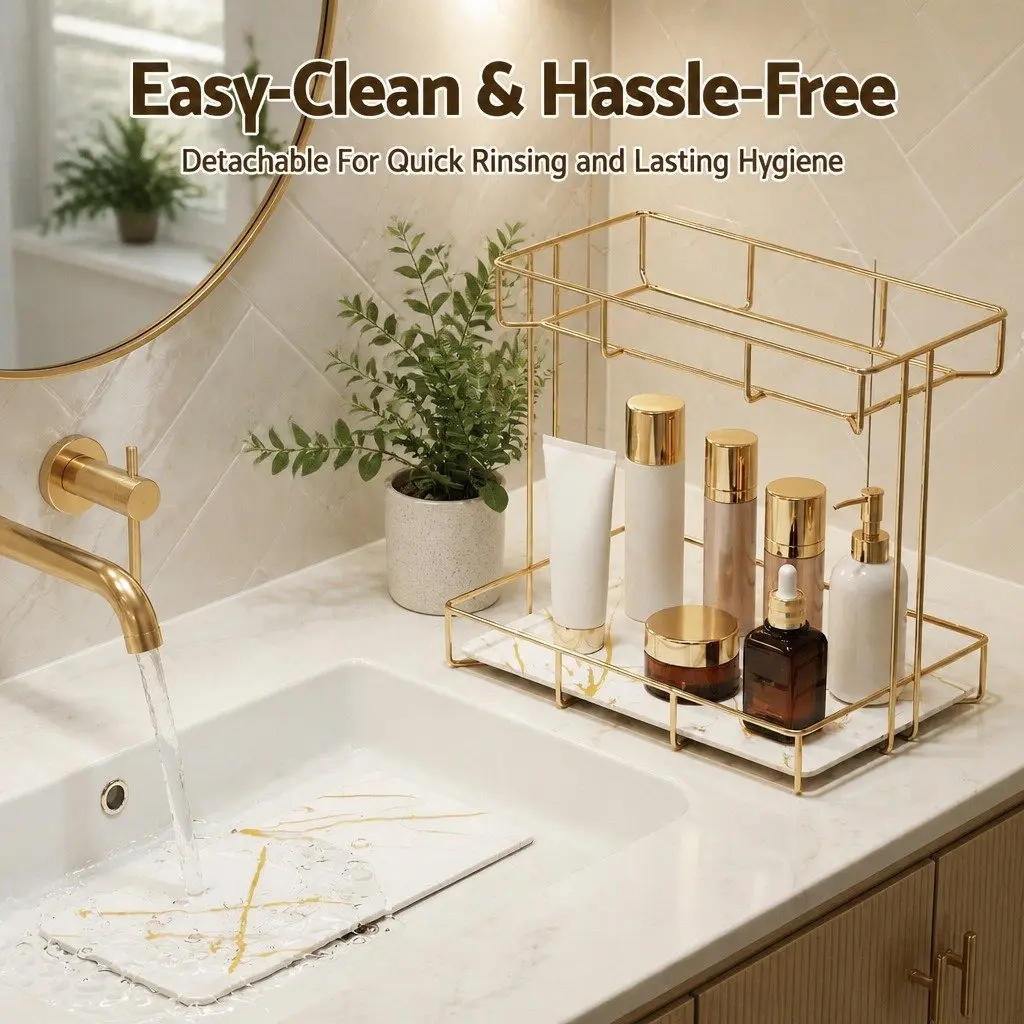2-Tier Gold Bathroom Storage Rack