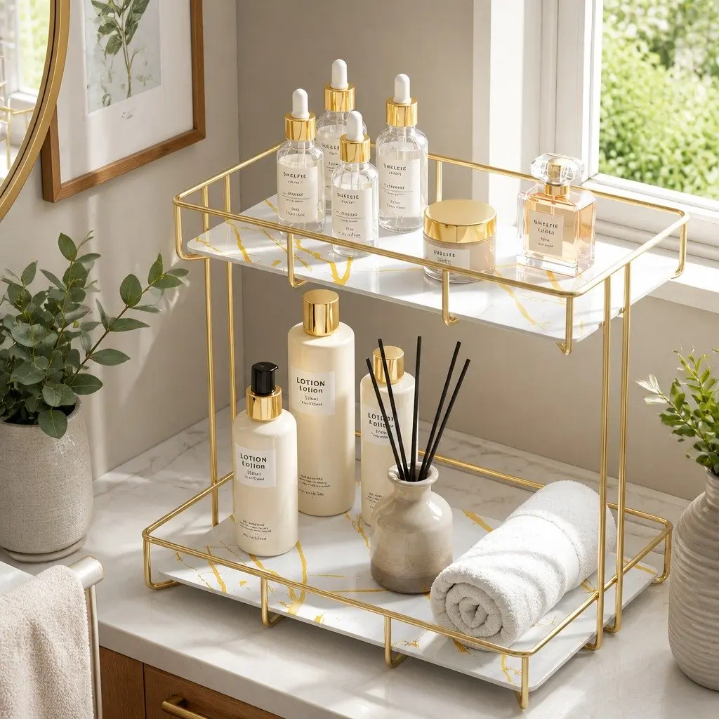 2-Tier Gold Bathroom Storage Rack