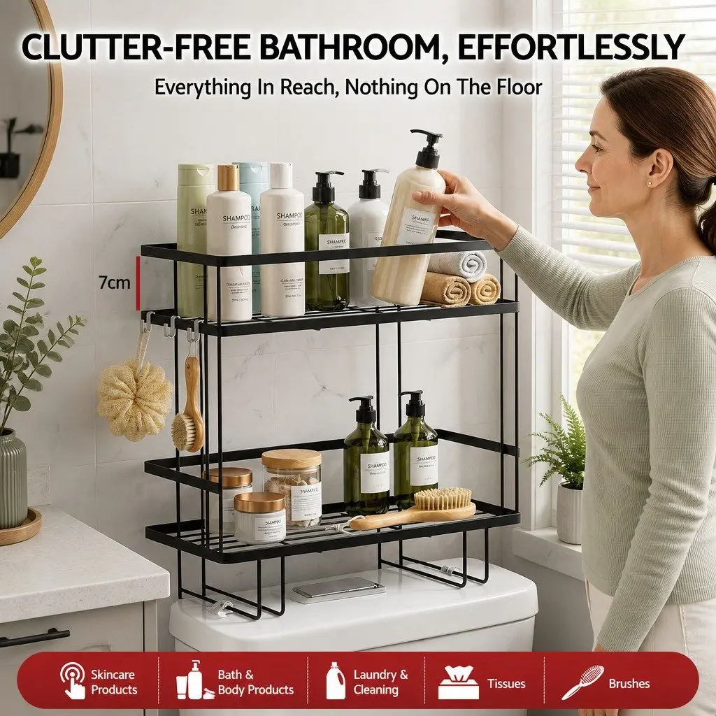 Over Toilet Storage Rack Bathroom Organizer 2 Tier Black
