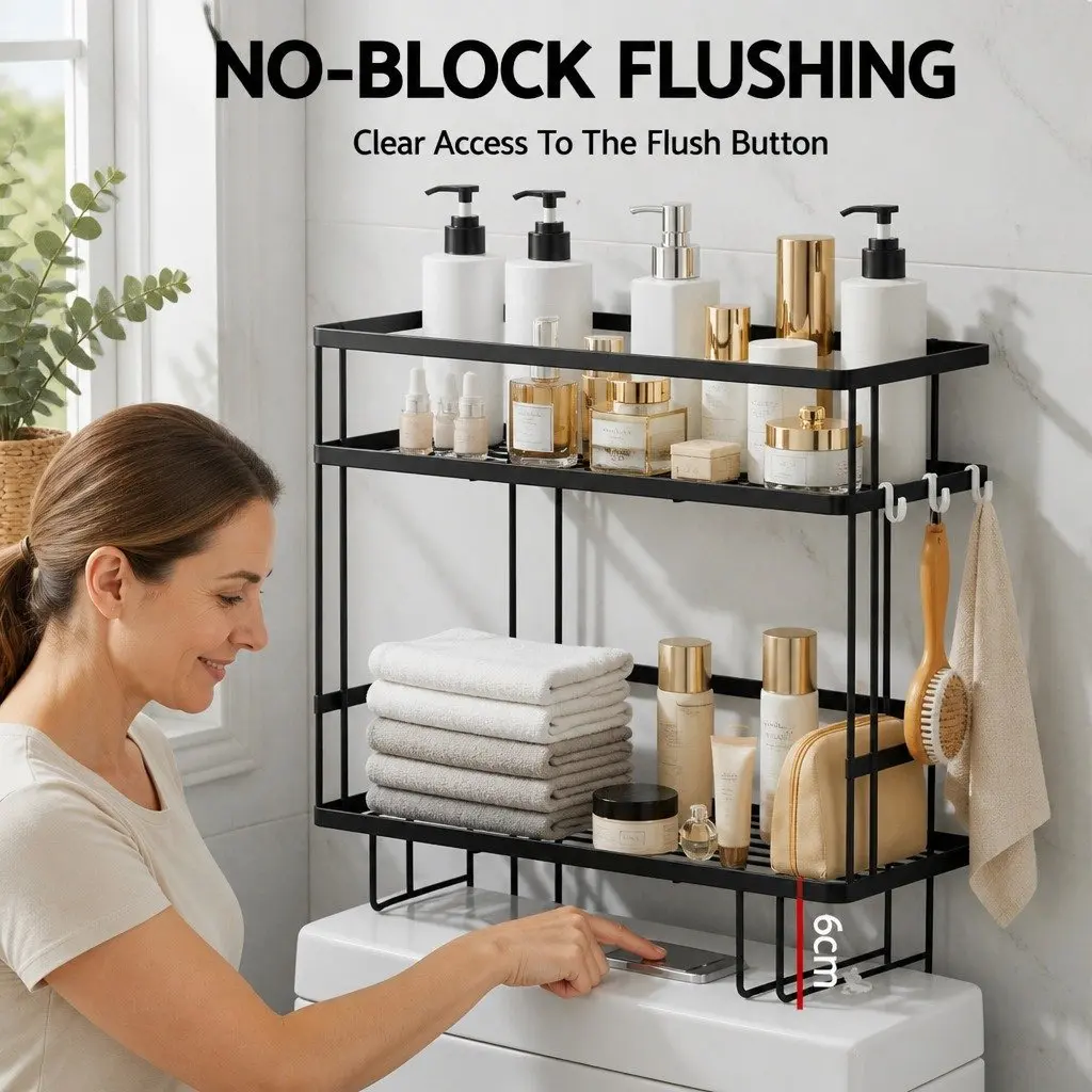 Over Toilet Storage Rack Bathroom Organizer 2 Tier Black