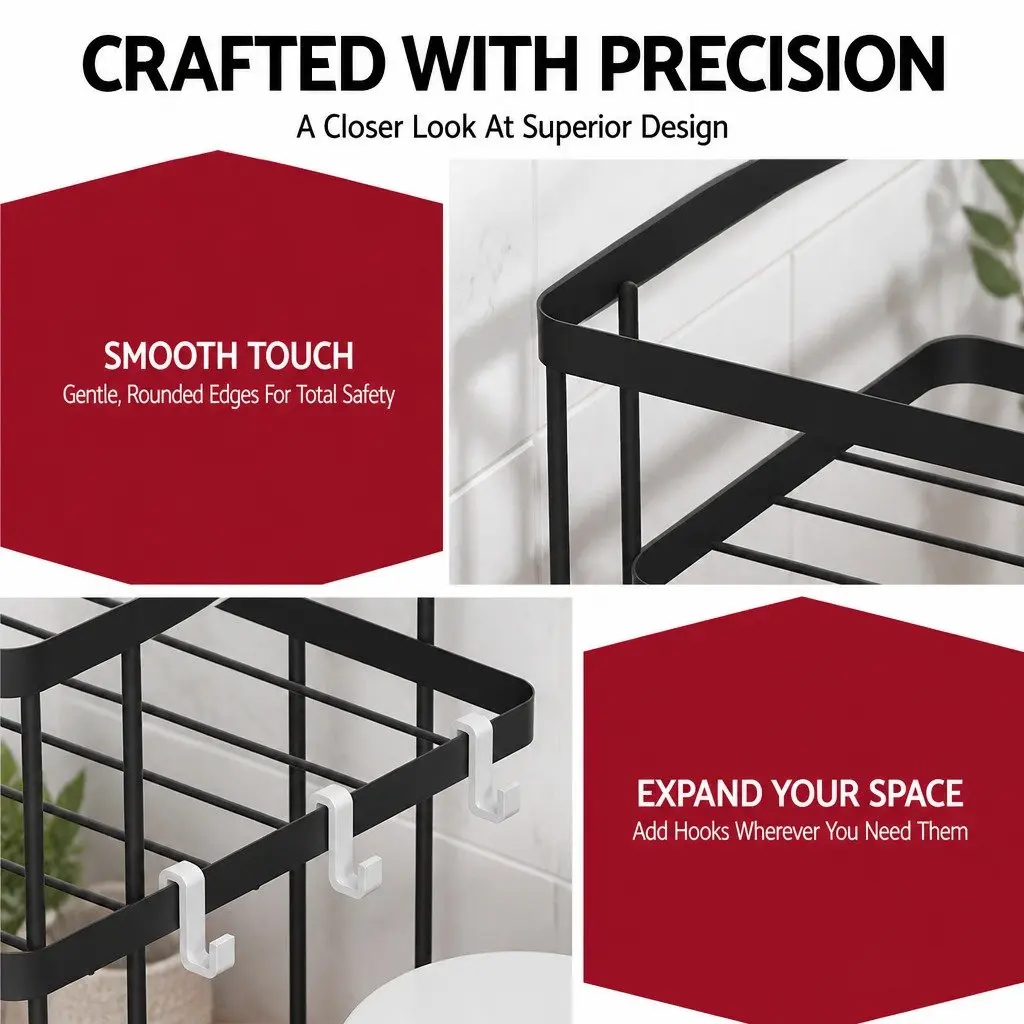 Over Toilet Storage Rack Bathroom Organizer 2 Tier Black