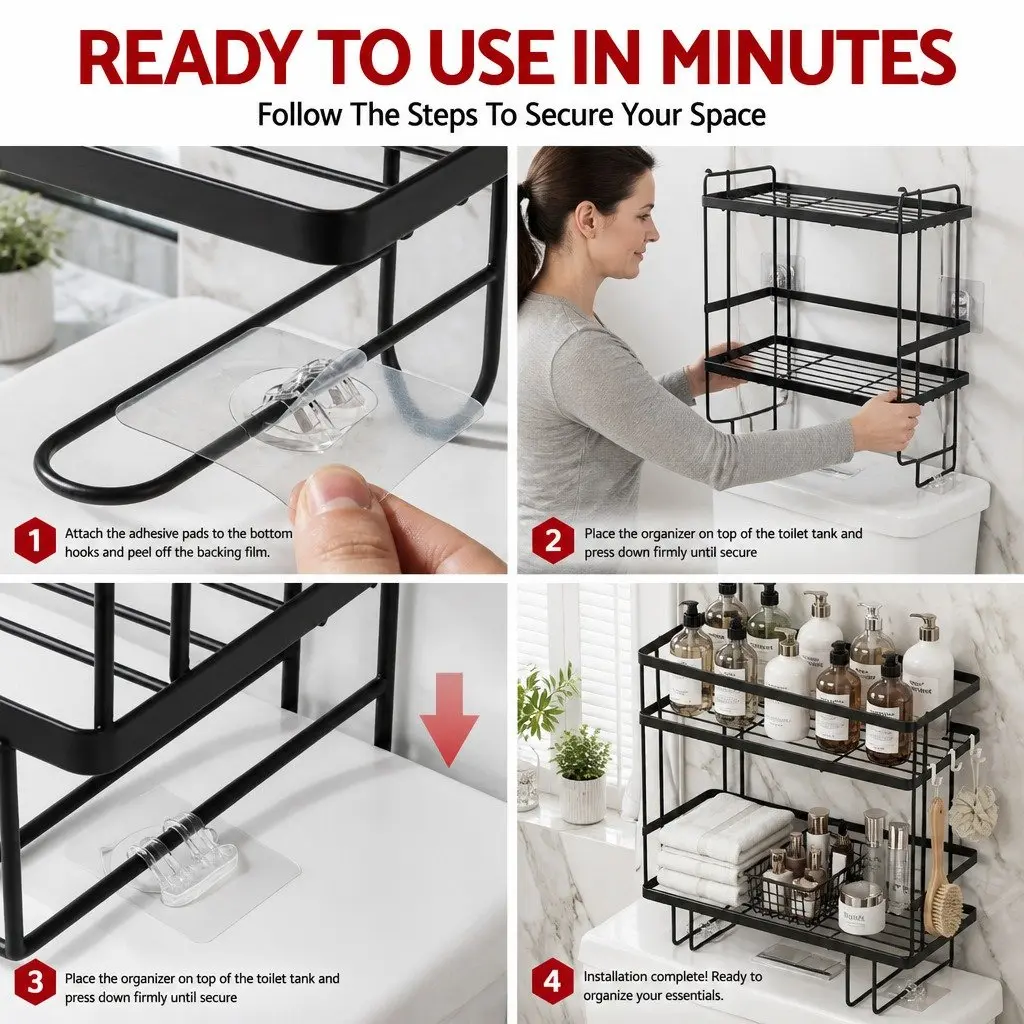 Over Toilet Storage Rack Bathroom Organizer 2 Tier Black