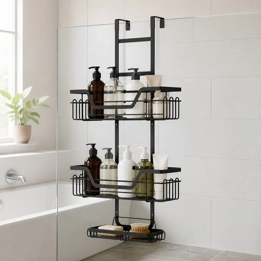 Over The Door Shower Caddy 3 Tier Bathroom Storage Organizer Hanging Rack Black