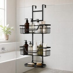 Over The Door Shower Caddy 3 Tier Bathroom Storage Organizer Hanging Rack Black