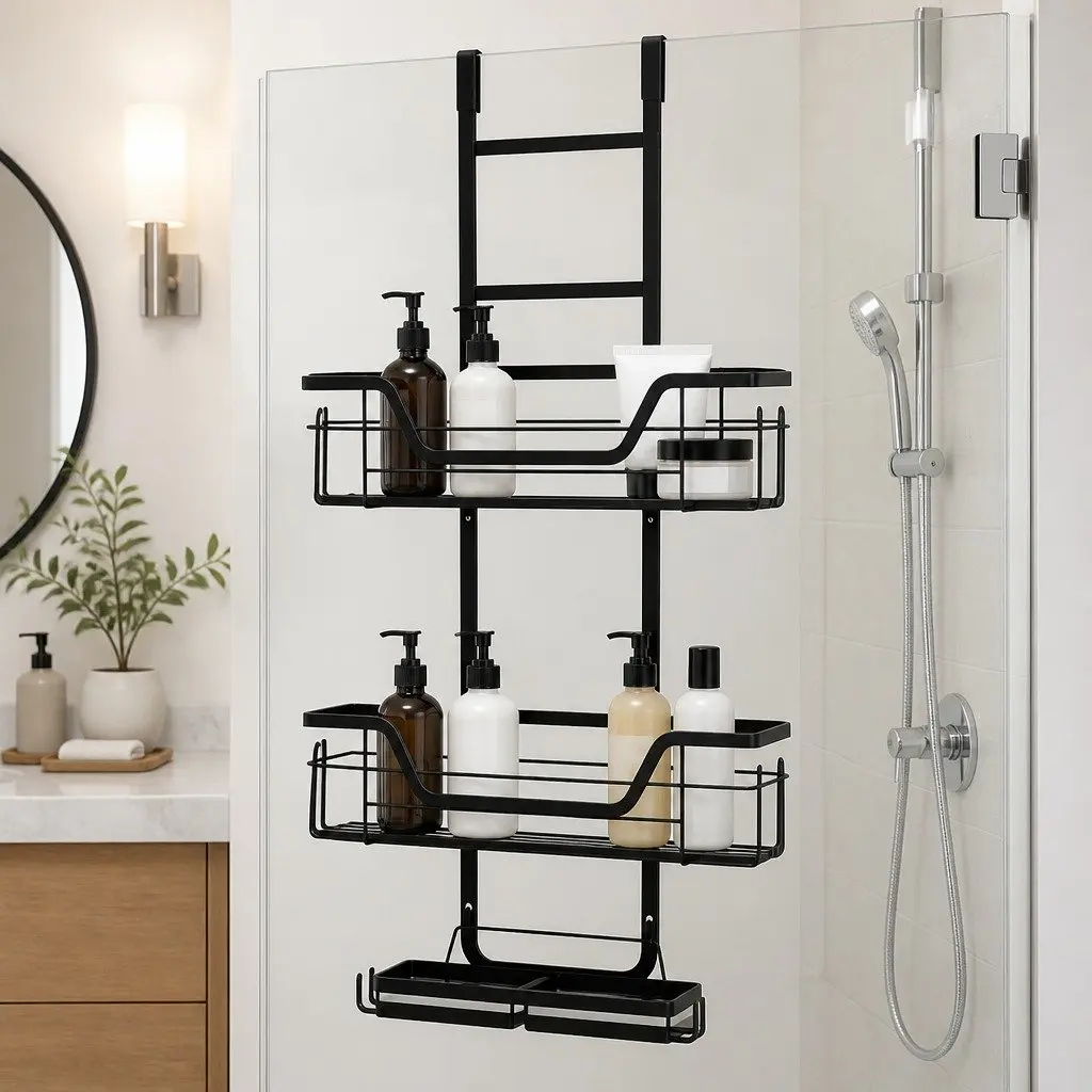3 Tier Bathroom Storage Organizer Over The Door Shower Caddy Black