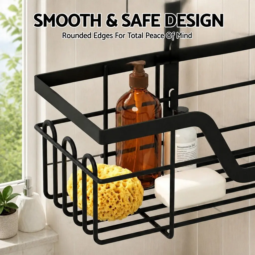 3 Tier Bathroom Storage Organizer Over The Door Shower Caddy Black