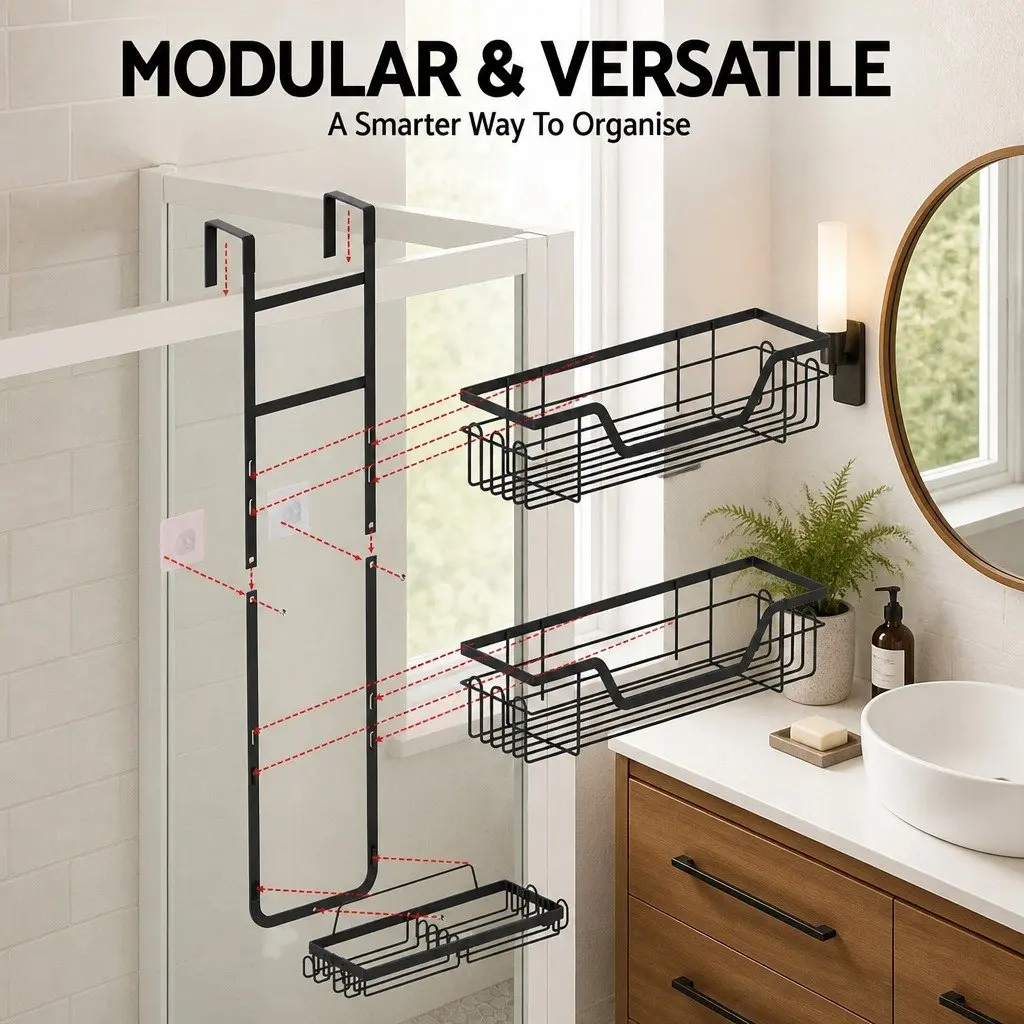 3 Tier Bathroom Storage Organizer Over The Door Shower Caddy Black