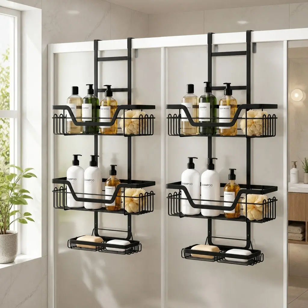 3 Tier Bathroom Storage Organizer Over The Door Shower Caddy Black