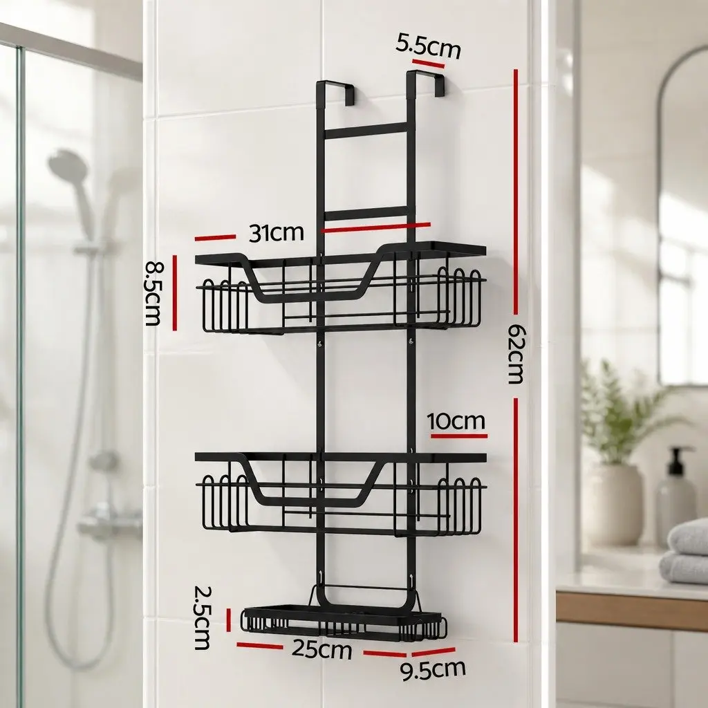 3 Tier Bathroom Wall Shower Caddy Storage Organizer Black