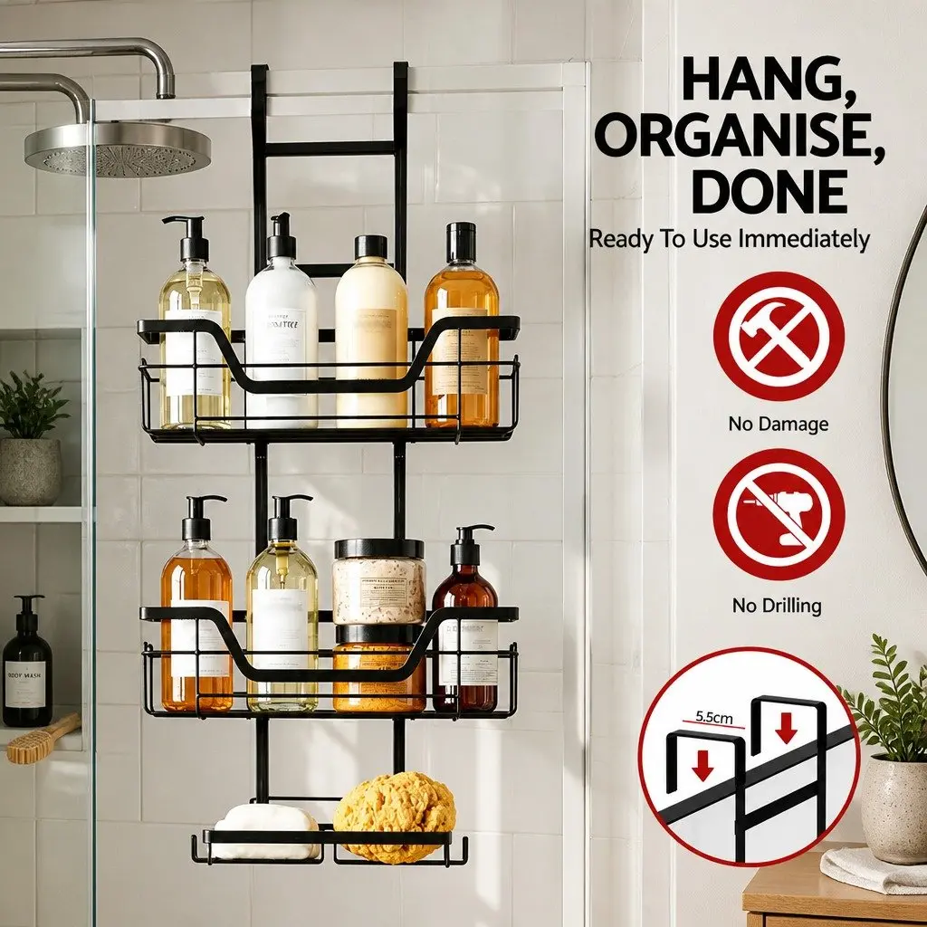 3 Tier Bathroom Wall Shower Caddy Storage Organizer Black