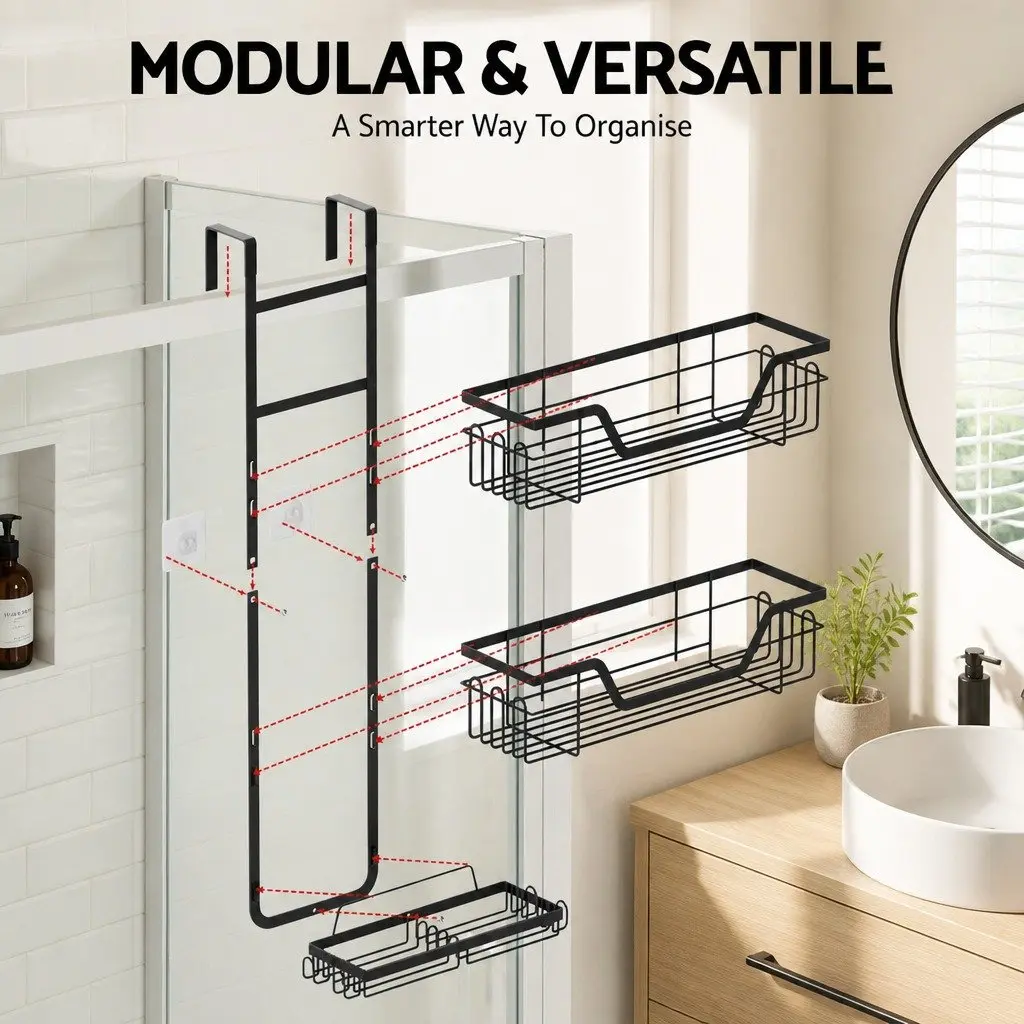 3 Tier Bathroom Wall Shower Caddy Storage Organizer Black