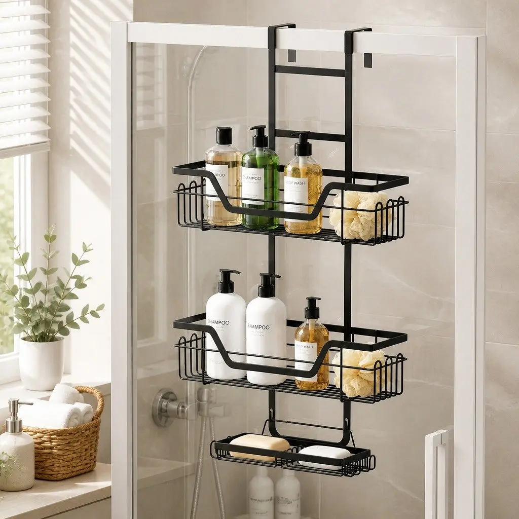 3 Tier Bathroom Wall Shower Caddy Storage Organizer Black