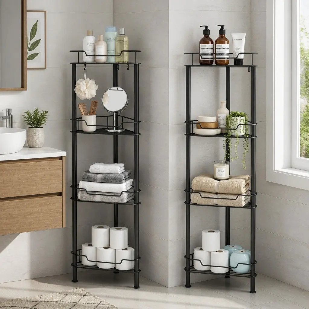 4 Tier Shower Caddy Floor Standing Bathroom Storage Organizer Black