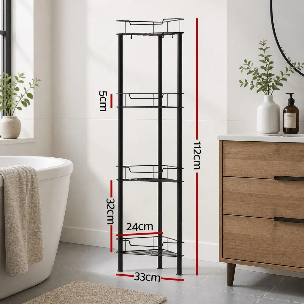 4 Tier Shower Caddy Floor Standing Bathroom Storage Organizer Black