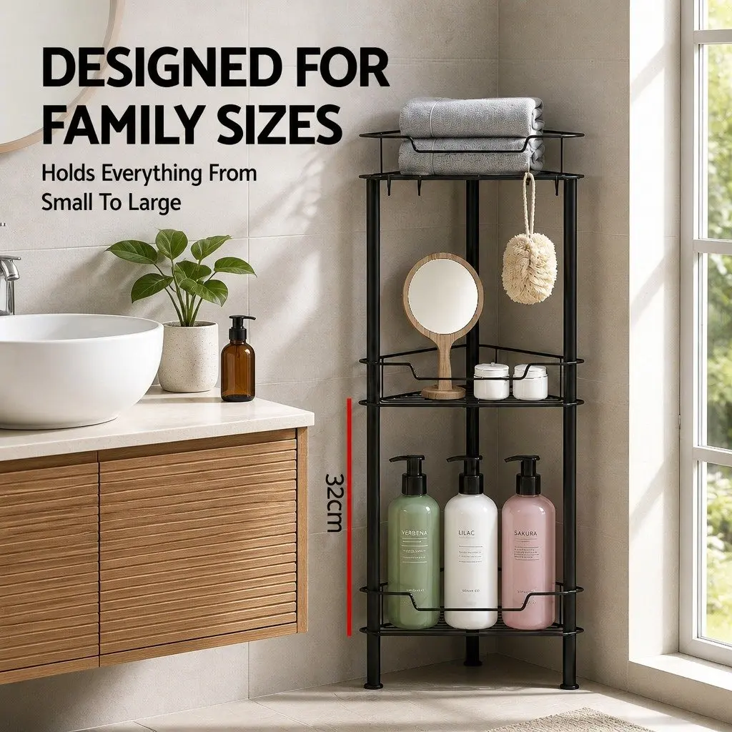 4 Tier Shower Caddy Floor Standing Bathroom Storage Organizer Black