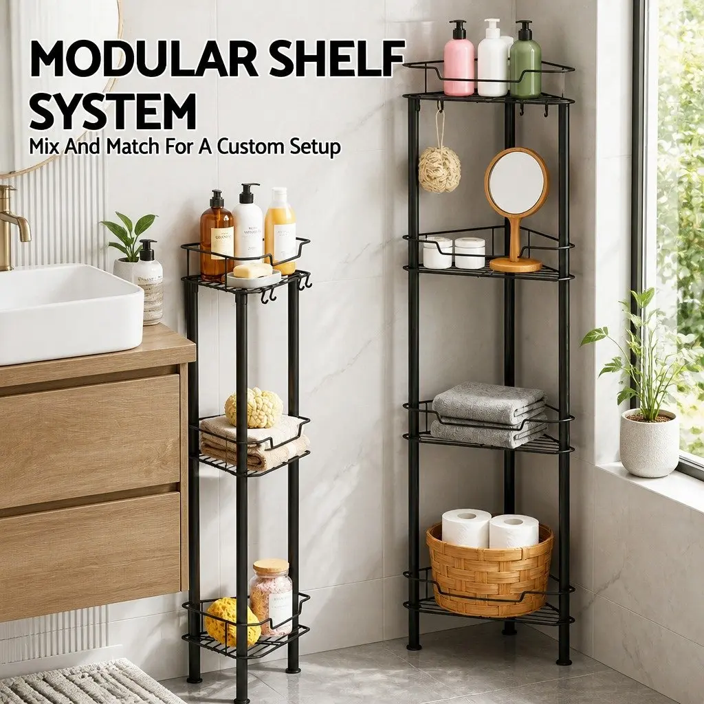 4 Tier Shower Caddy Floor Standing Bathroom Storage Organizer Black