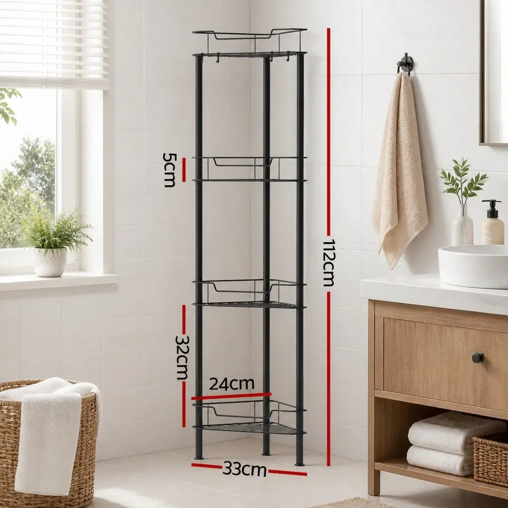 4 Tier Floor Standing Corner Shower Caddy Bathroom Storage Organizer Black
