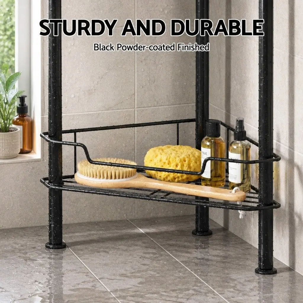 4 Tier Floor Standing Corner Shower Caddy Bathroom Storage Organizer Black