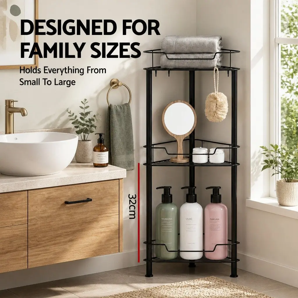 4 Tier Floor Standing Corner Shower Caddy Bathroom Storage Organizer Black