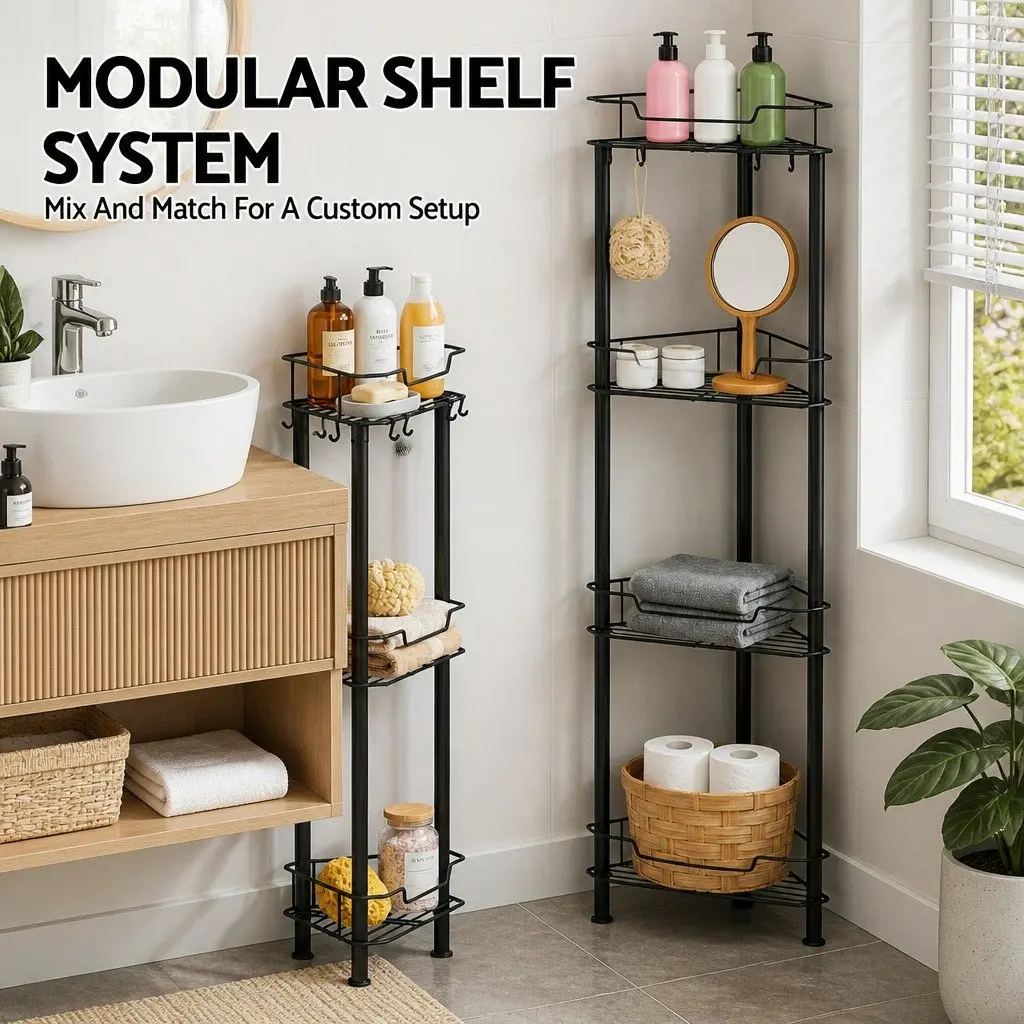 4 Tier Floor Standing Corner Shower Caddy Bathroom Storage Organizer Black