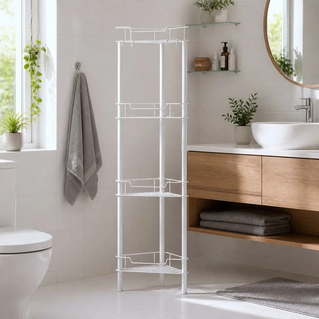 4 Tier Bathroom Storage Organizer for Shower Corner White