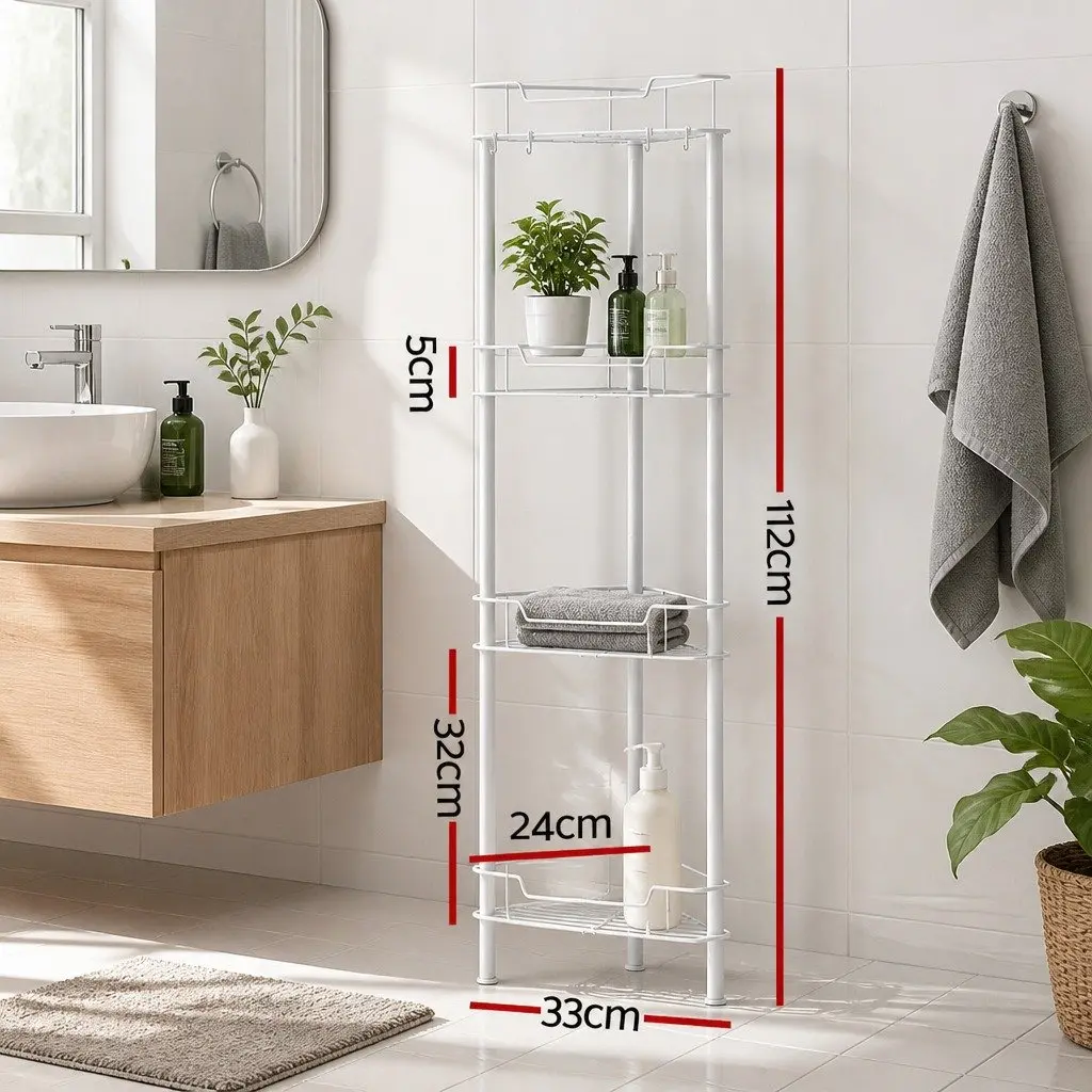 4 Tier Bathroom Storage Organizer for Shower Corner White