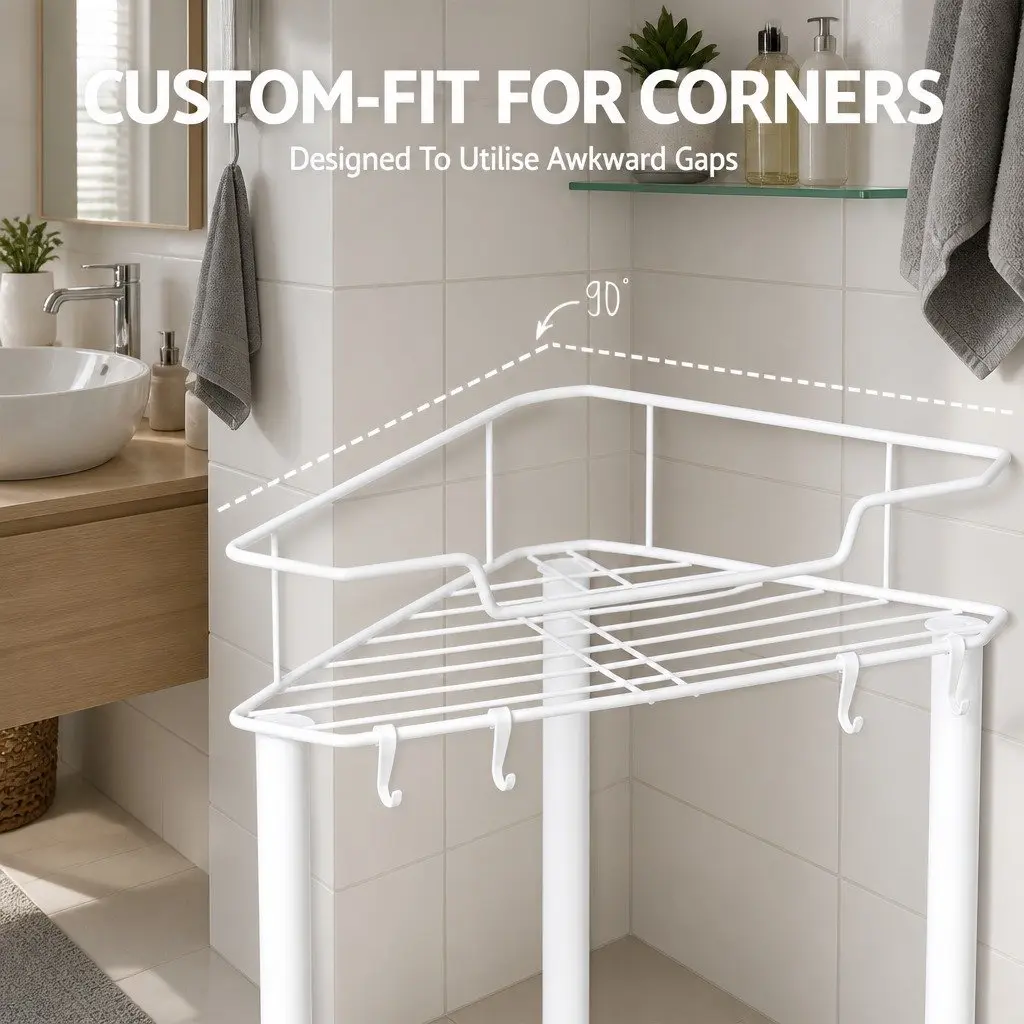 4 Tier Bathroom Storage Organizer for Shower Corner White
