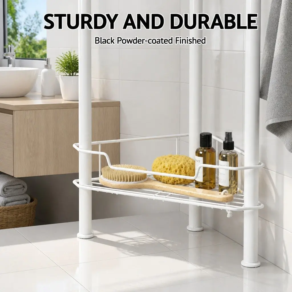 4 Tier Bathroom Storage Organizer for Shower Corner White