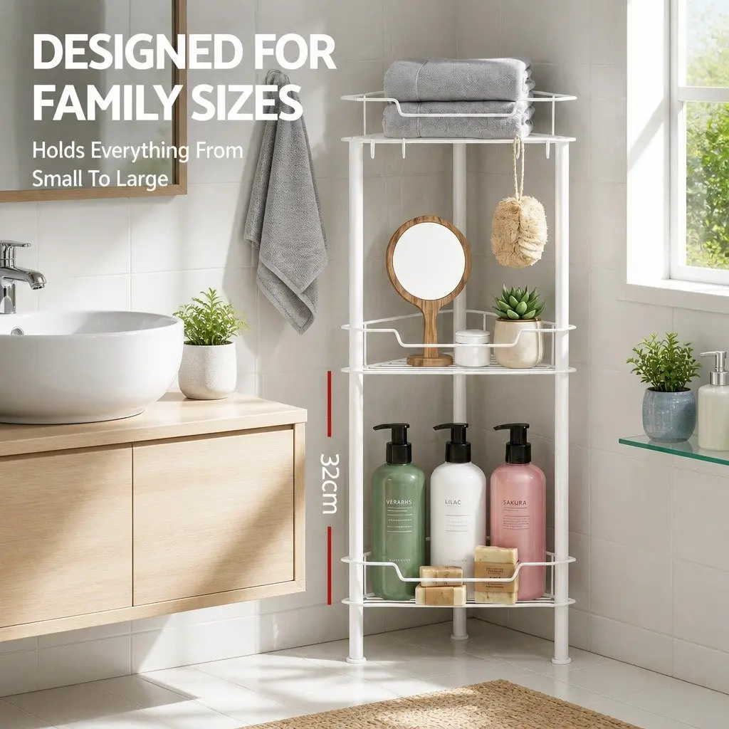 4 Tier Bathroom Storage Organizer for Shower Corner White