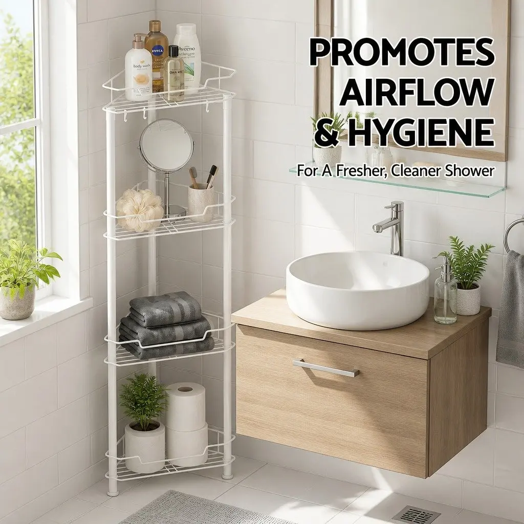4 Tier Bathroom Storage Organizer for Shower Corner White