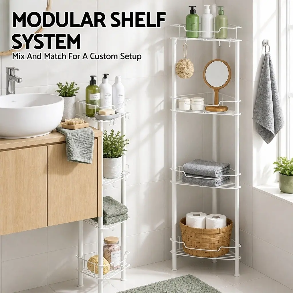 4 Tier Bathroom Storage Organizer for Shower Corner White