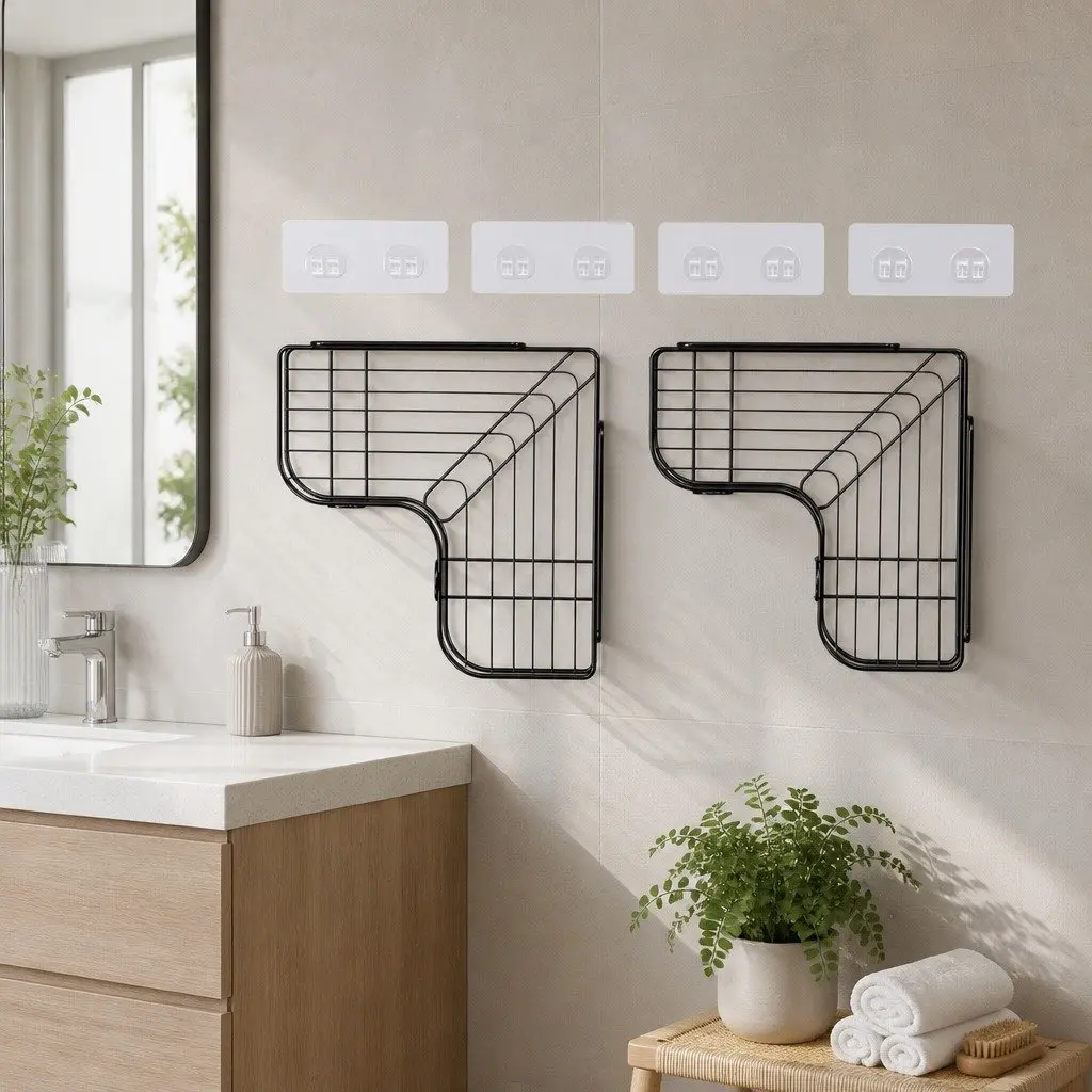 Corner Storage Rack Bathroom Shelf L-Shaped Wall Mount Organiser Black 2 Pack