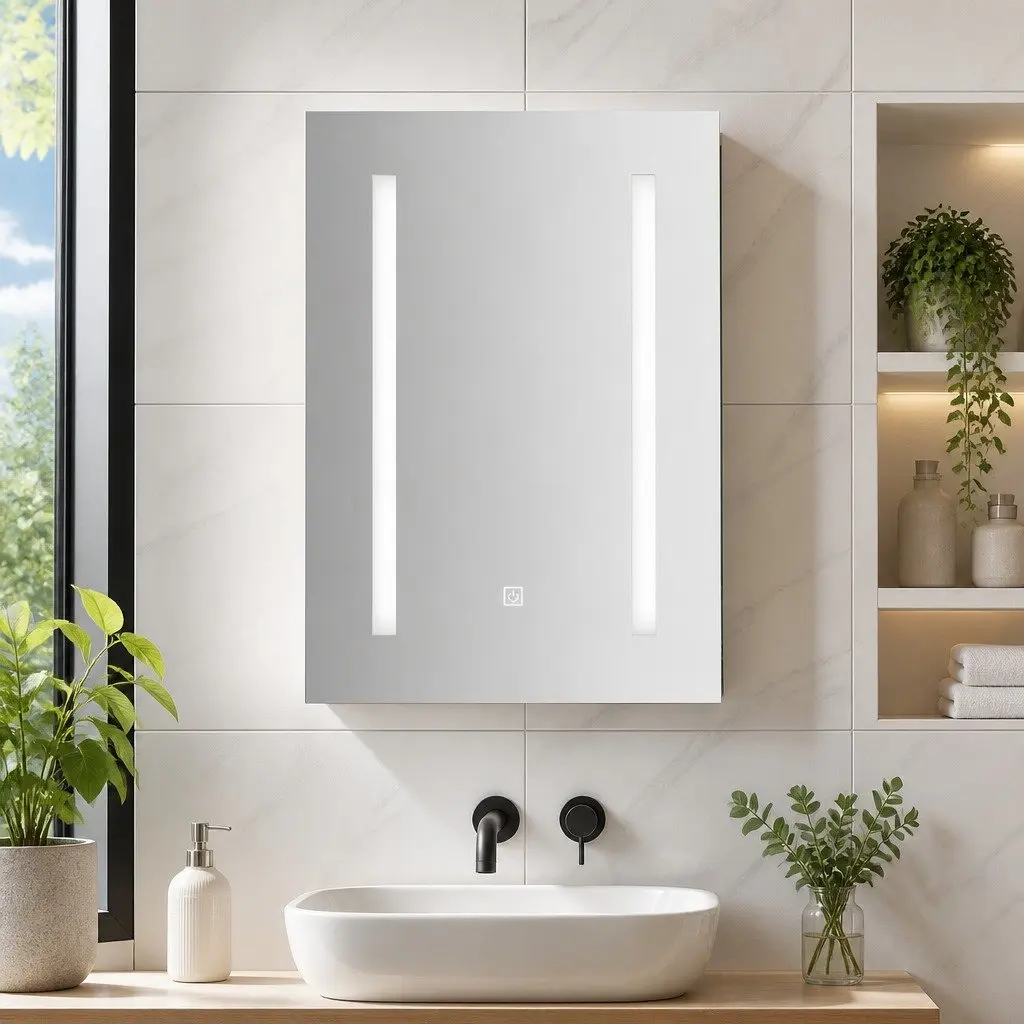 Bathroom Mirror Cabinet LED 500x720mm White Medicine Wall Storage Touch Switch