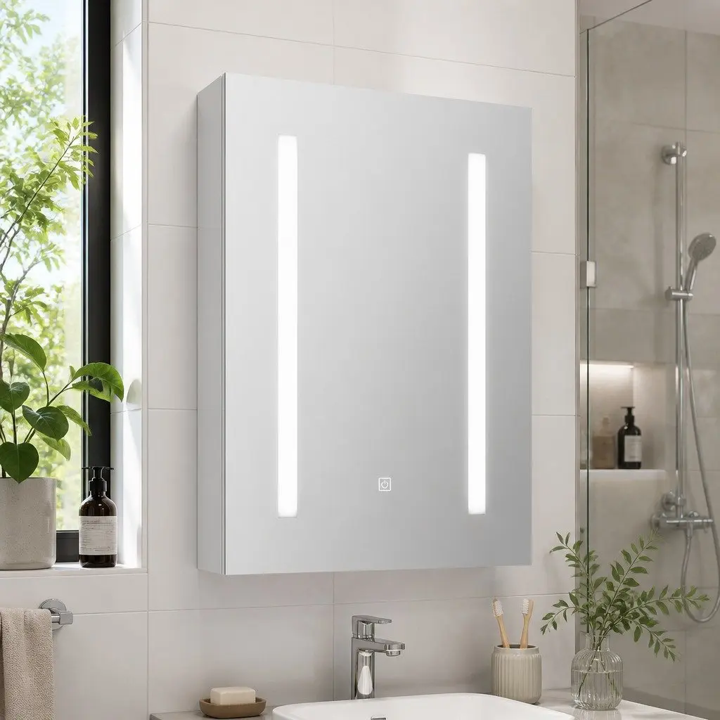 Bathroom Mirror Cabinet LED 500x720mm White Medicine Wall Storage Touch Switch