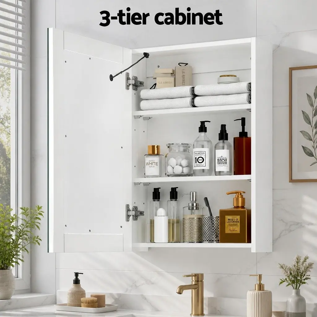 Bathroom Mirror Cabinet LED 500x720mm White Medicine Wall Storage Touch Switch