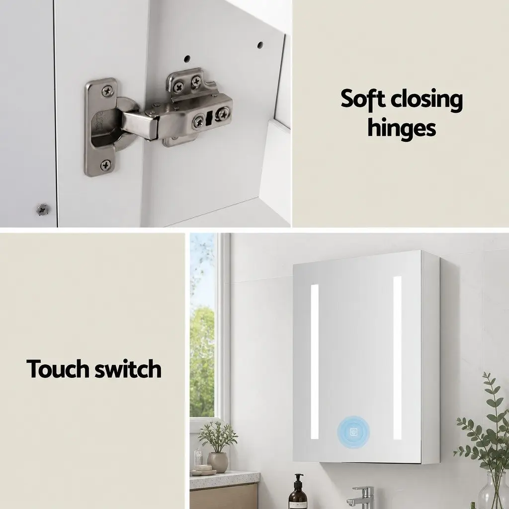 Bathroom Mirror Cabinet LED 500x720mm White Medicine Wall Storage Touch Switch